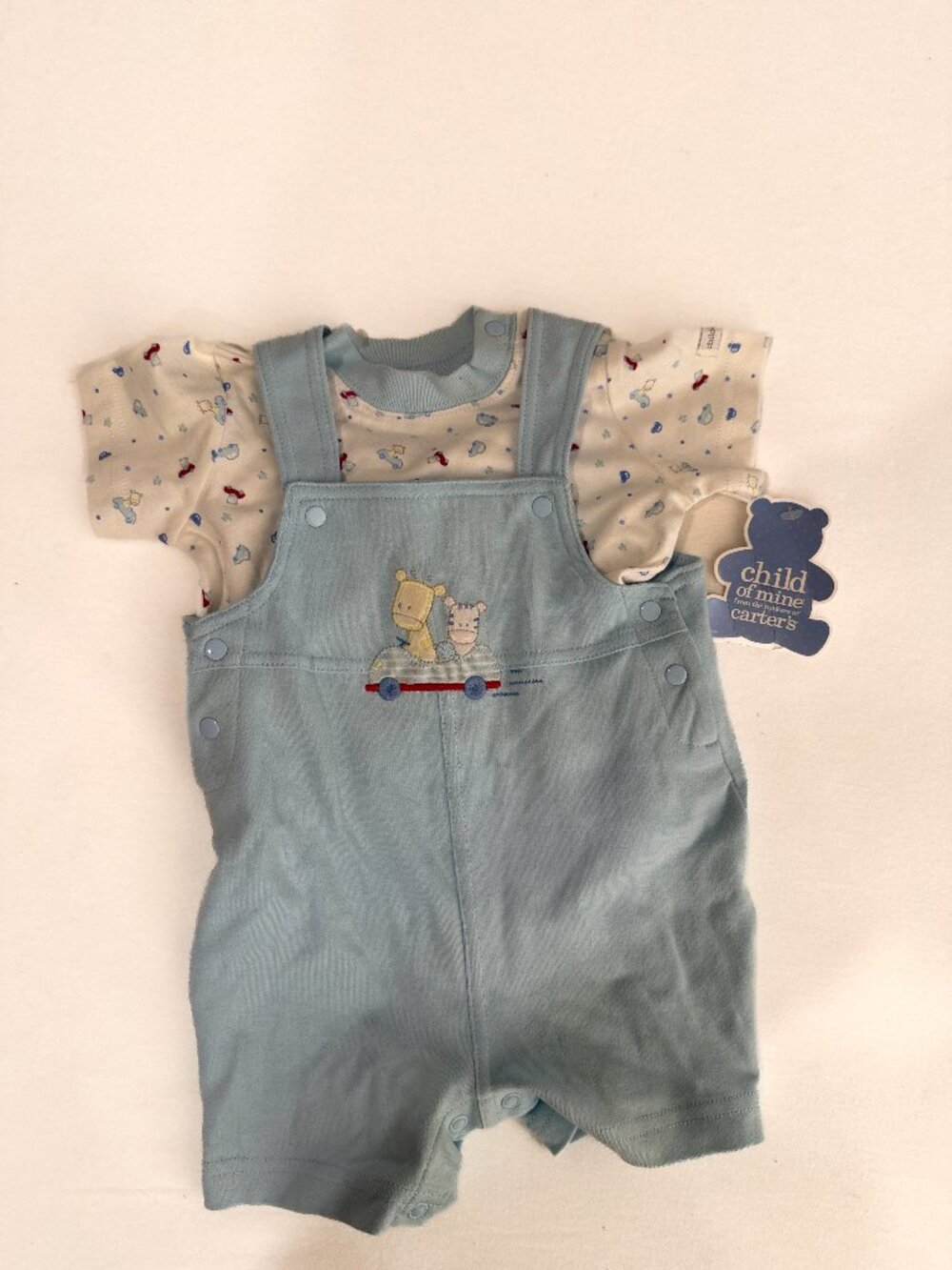 Carter's Light Blue Overall Shortall Set with Printed Tee